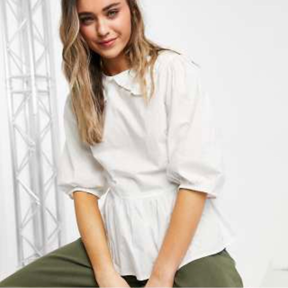 New Look White Peplum Blouse with 3/4 Sleeves